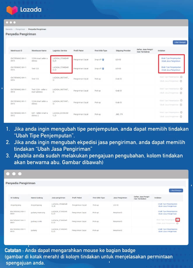 Cara Mengubah Jasa Pengiriman di Lazada 1